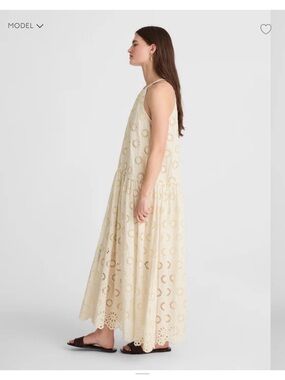 Madewell Embroidered Drop Waist Sleeveless Floral Eyelet Maxi Dress in Cream